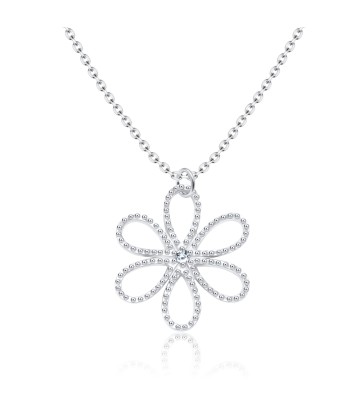 Flower Shaped Ball CZ Silver Necklace SPE-3668